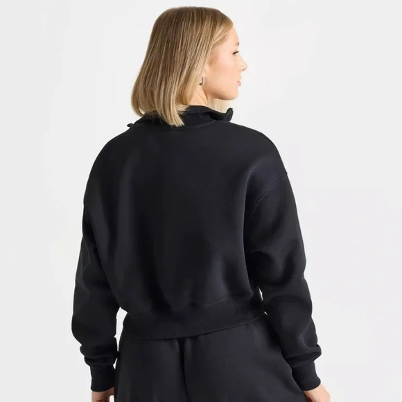 Women’s Nike Sportswear Phoenix Fleece Black Half Zip Cropped Pullover - Picture 2 of 8